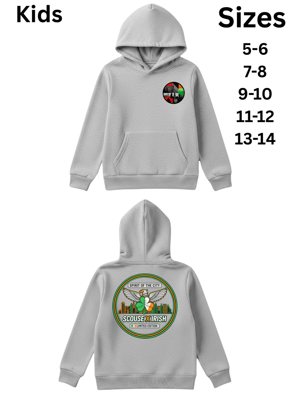 Spirit of the City X b real scouse X Irish hoodie (kids)