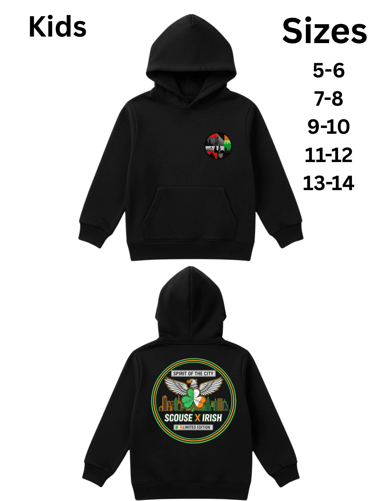 Spirit of the City X b real scouse X Irish hoodie (kids)