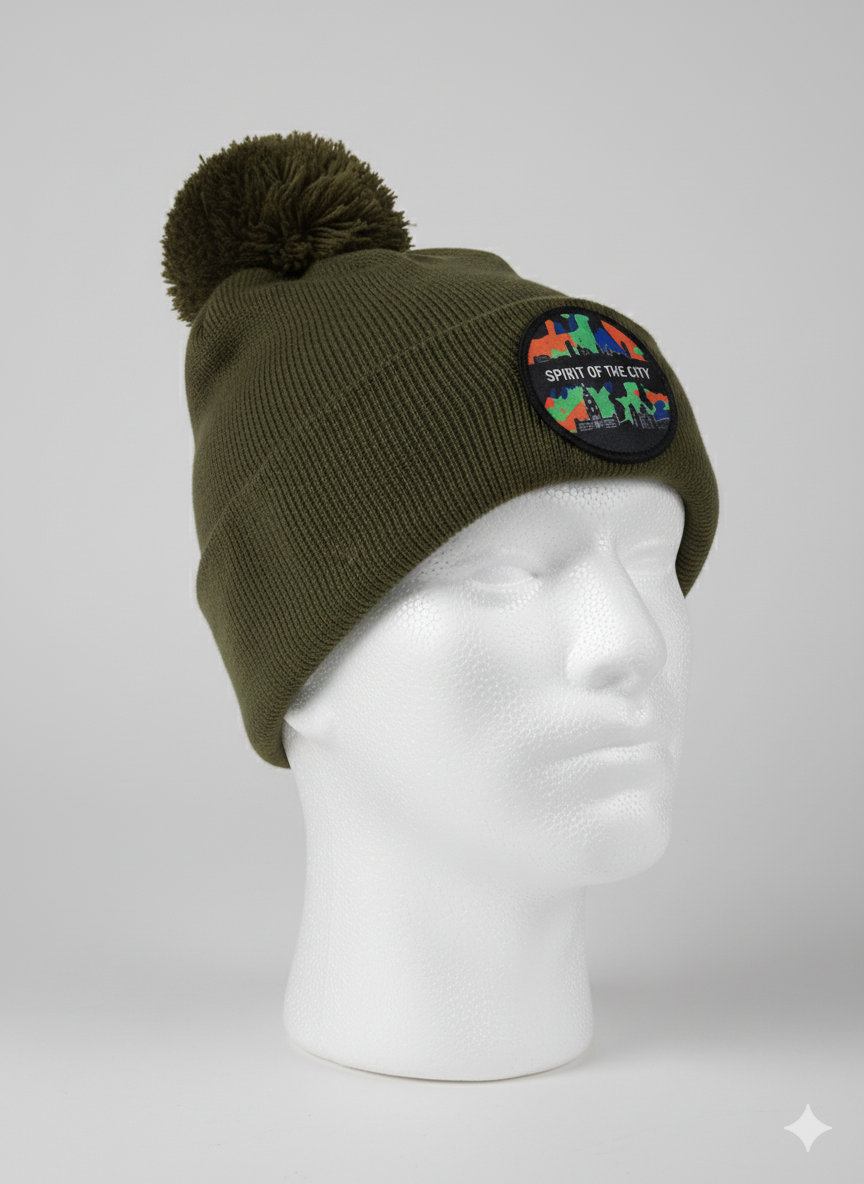 Spirit of the city- geo bobble hat (olive)
