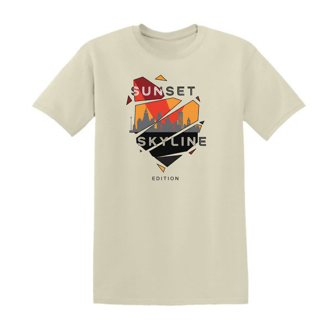 Spirit of the City- sunset skyline edition t shirt / sand