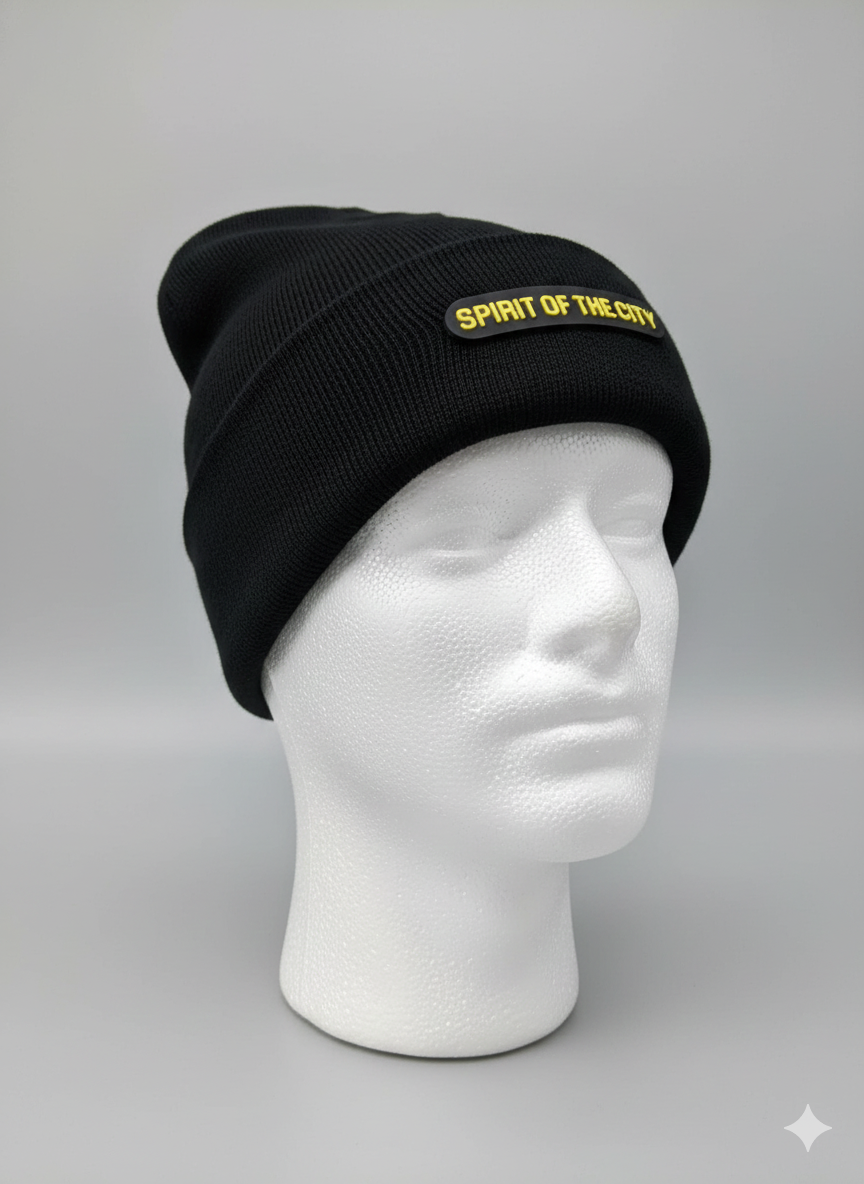 Spirit of the city -yellow patch Black beanie