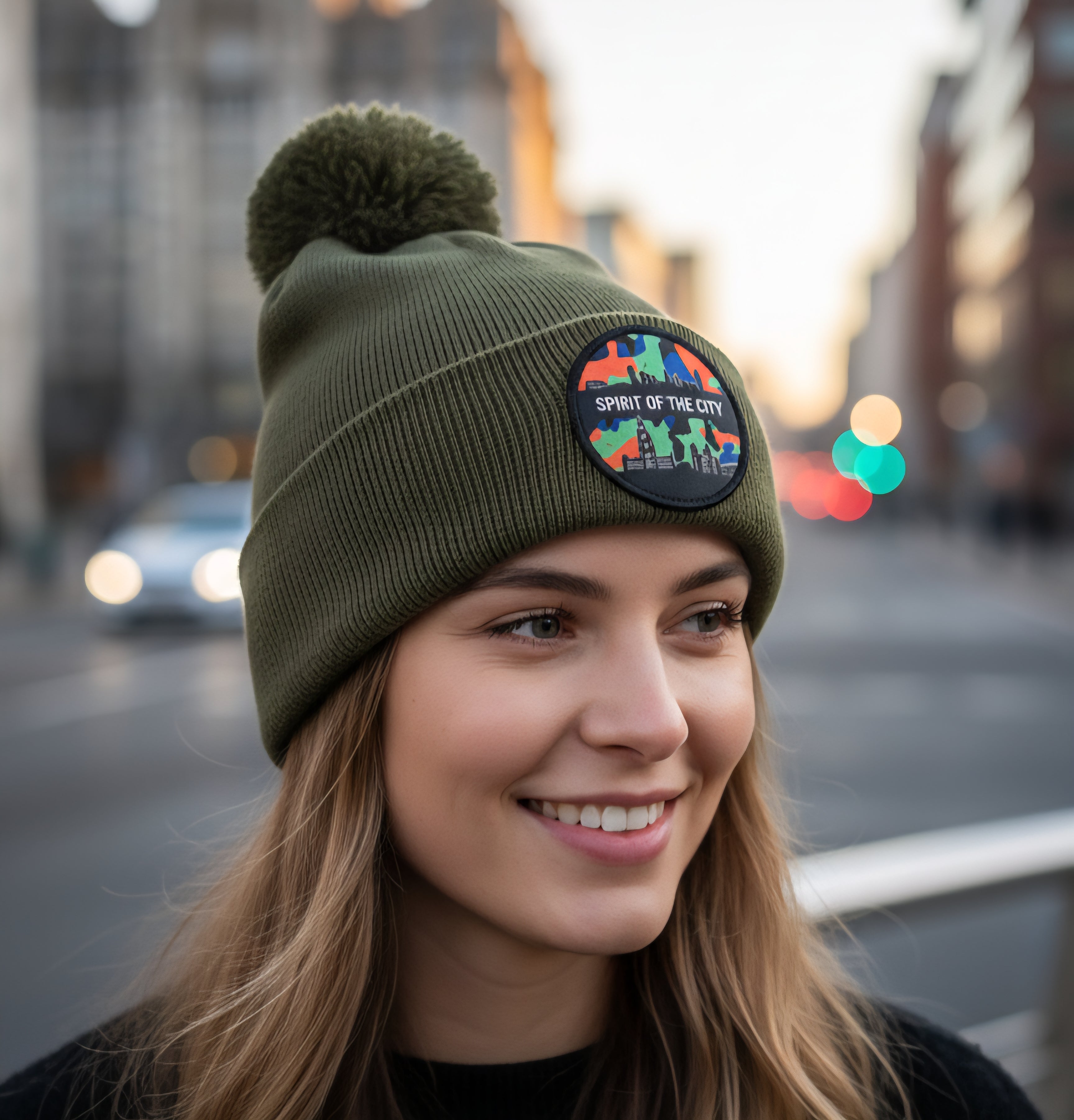 Spirit of the city- geo bobble hat (olive)