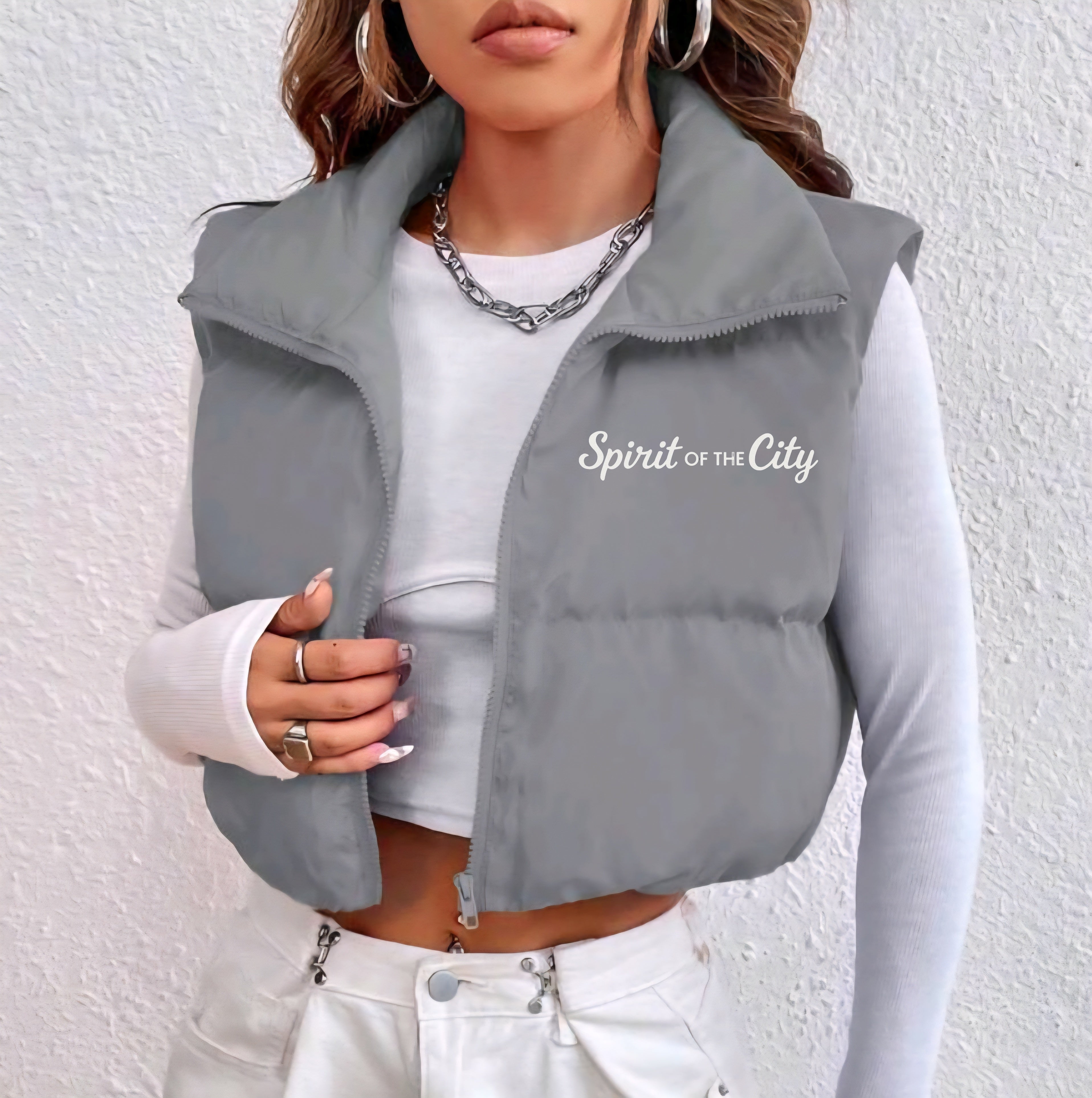 Spirit of the City- storm edition womans cropped puffer vest