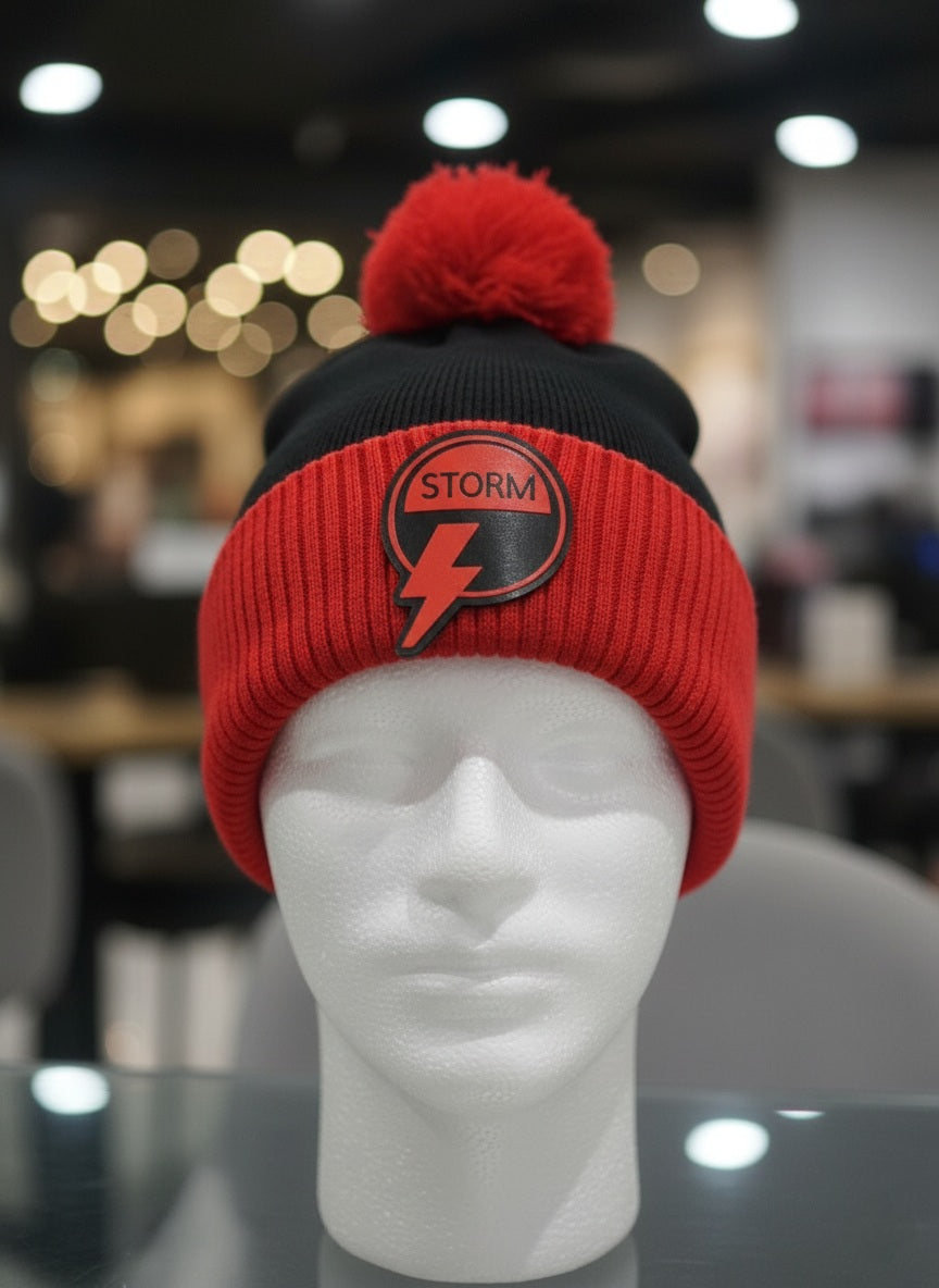 Spirit of the city storm red and black bobble hat