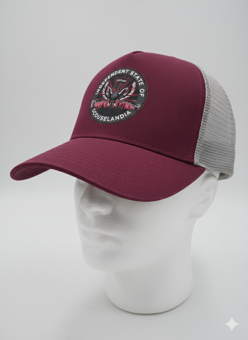 Spirit of the city-Independent State of Scouselandia Trucker Hat (Maroon/Grey)