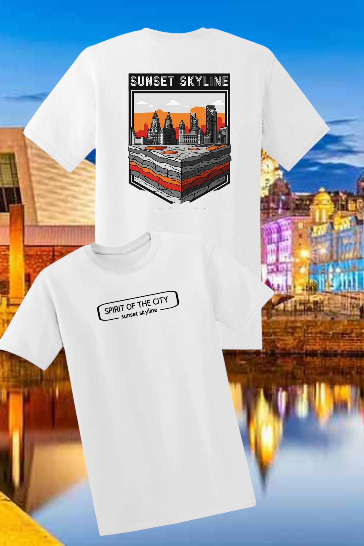 Spirit of the City- sunset skyline edition t shirt / white