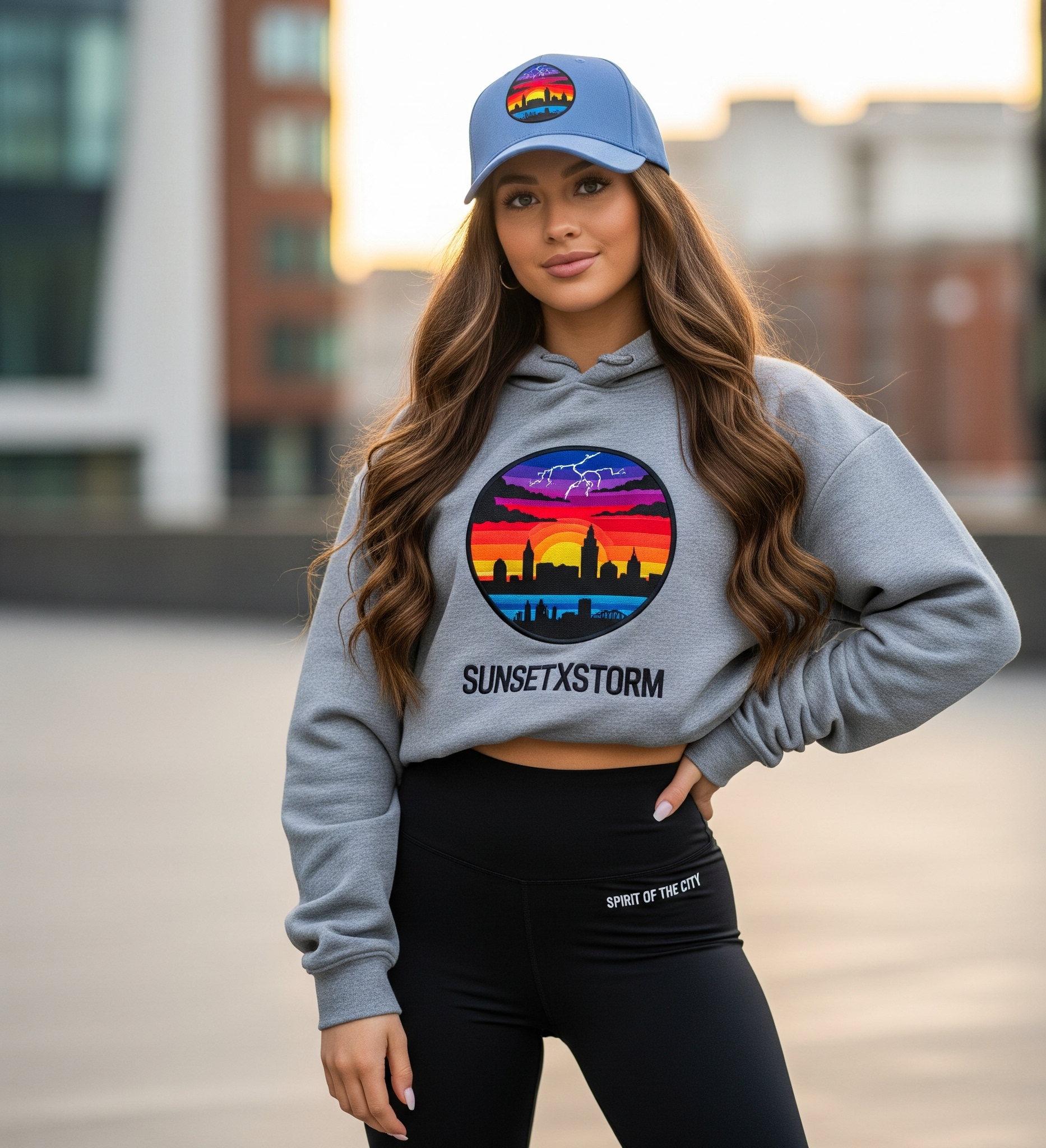 Spirit of the City - sunset X storm womans hoodie