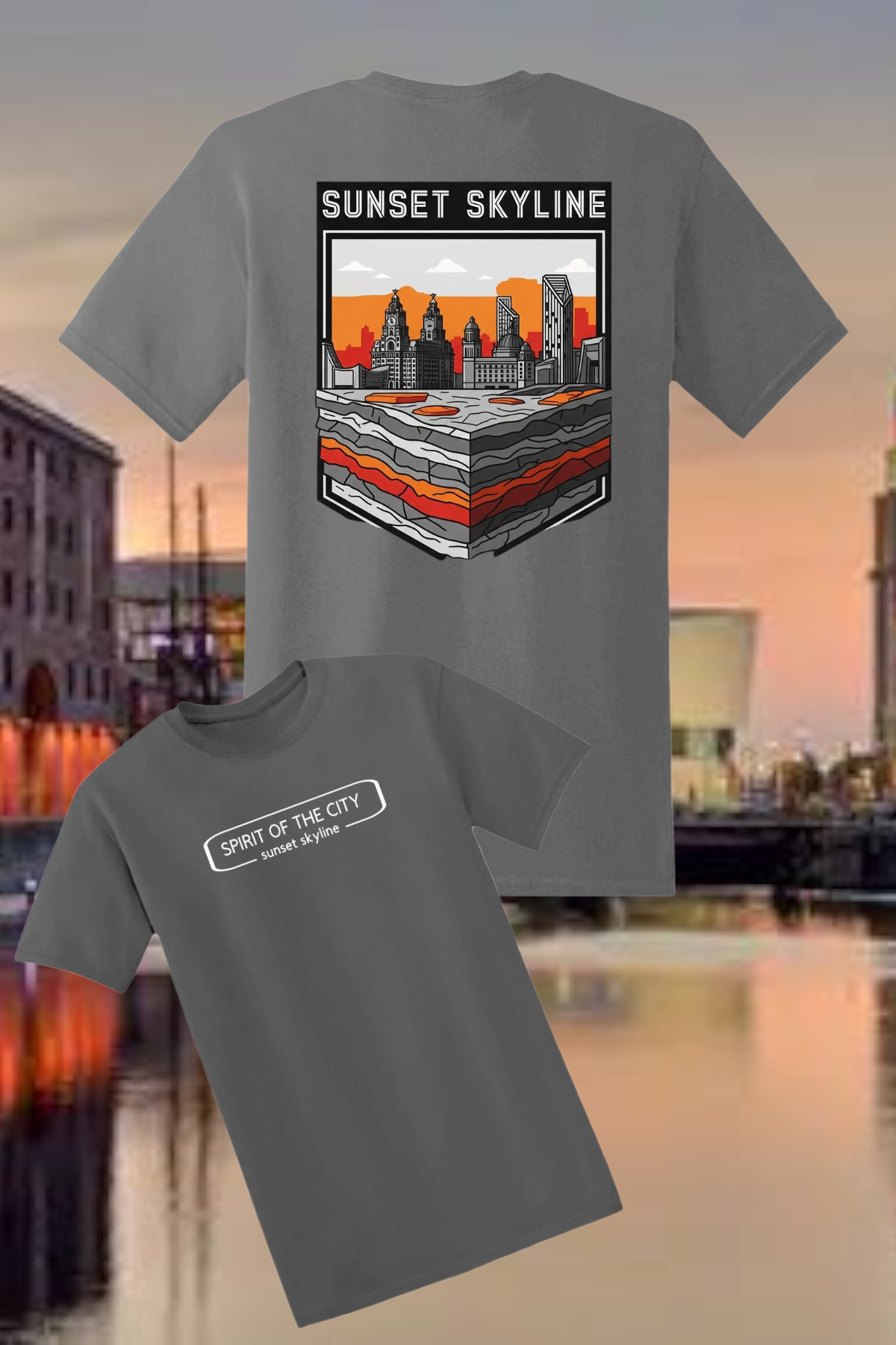 Spirit of the City- sunset skyline edition t shirt / grey