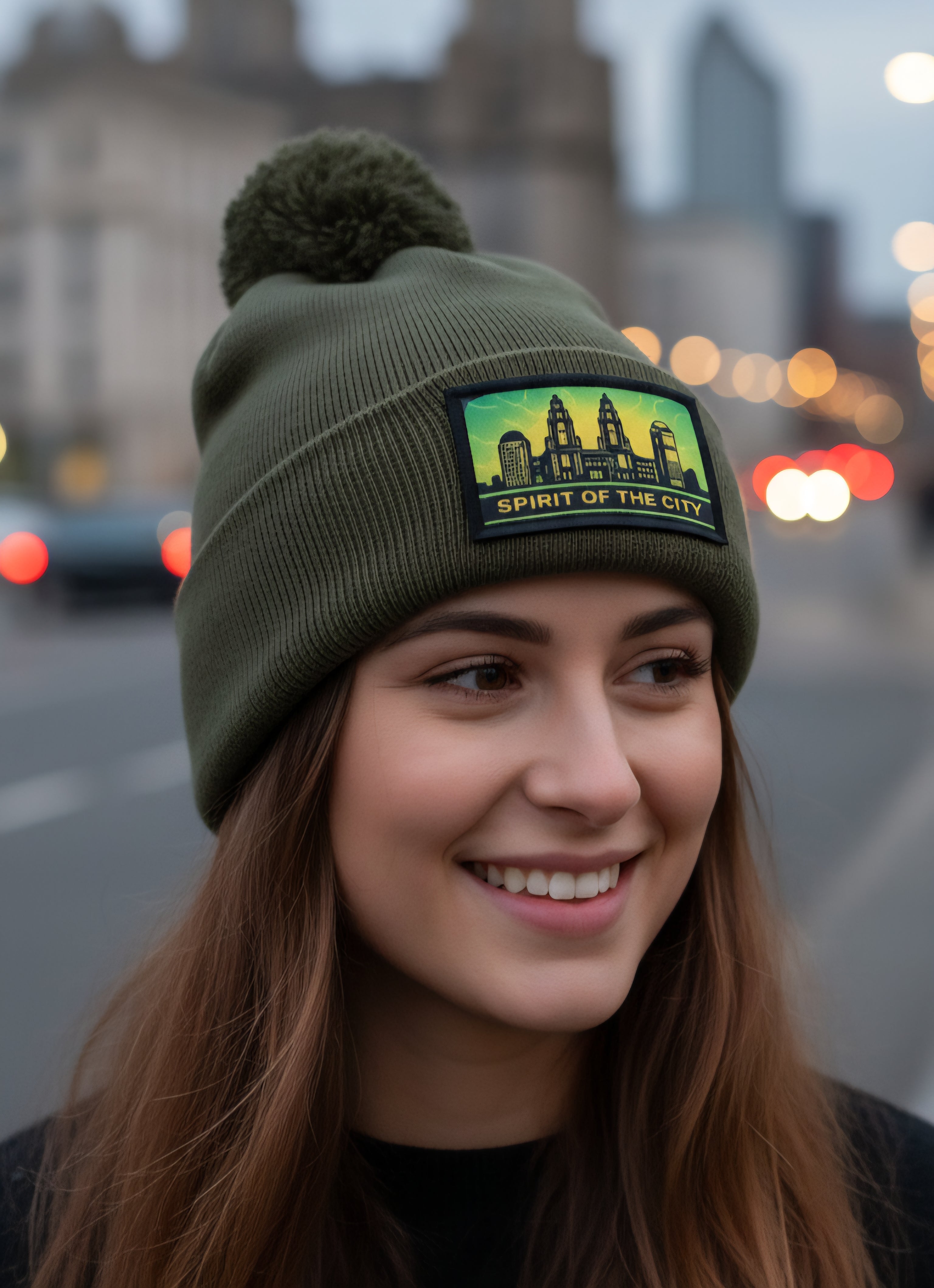 Spirit of the city-Bobble Beanie (Olive Green)