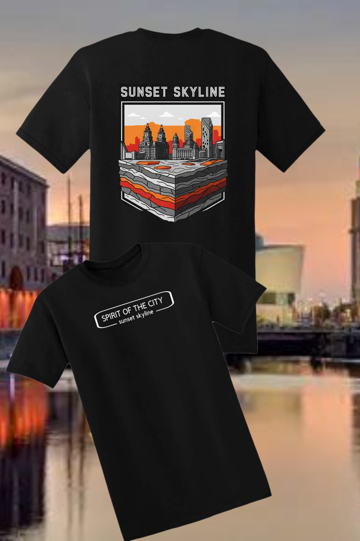 Spirit of the City- sunset skyline edition t shirt / black