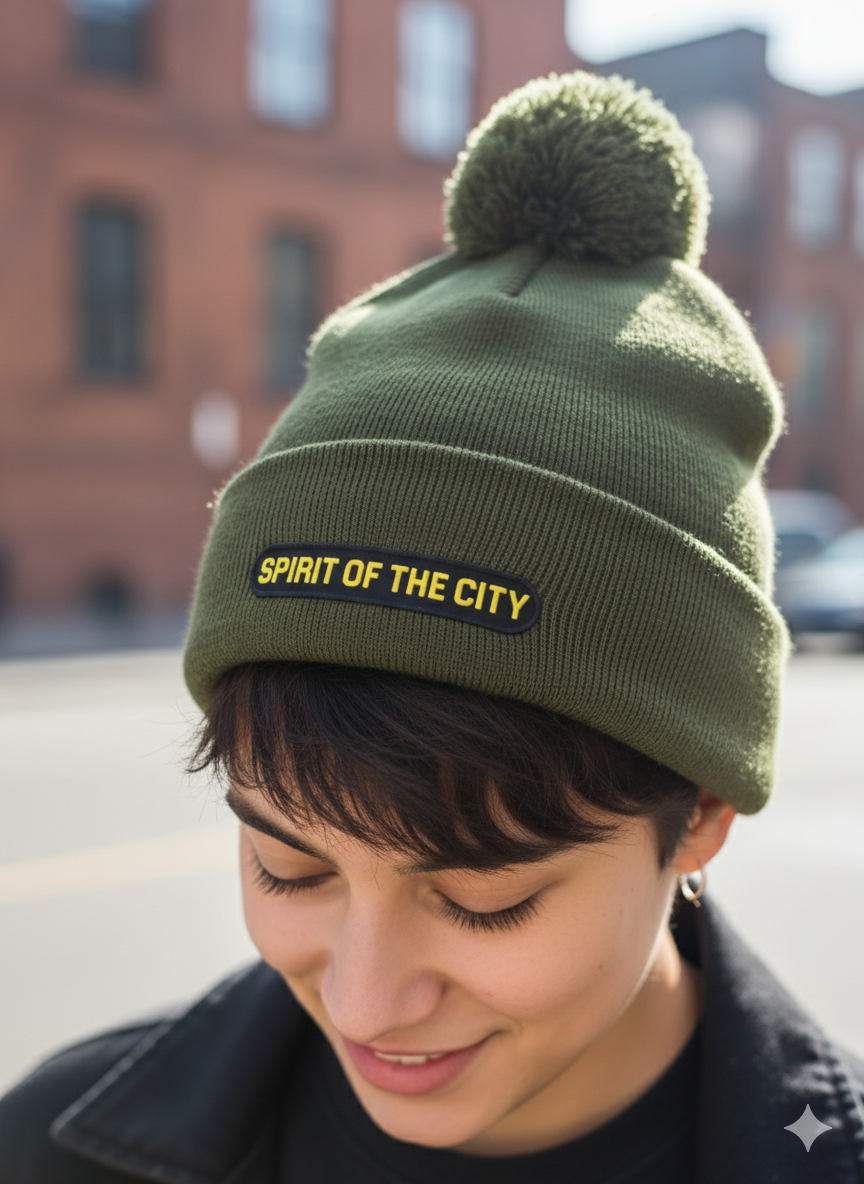 Spirit of the city- classic bobble hat- olive