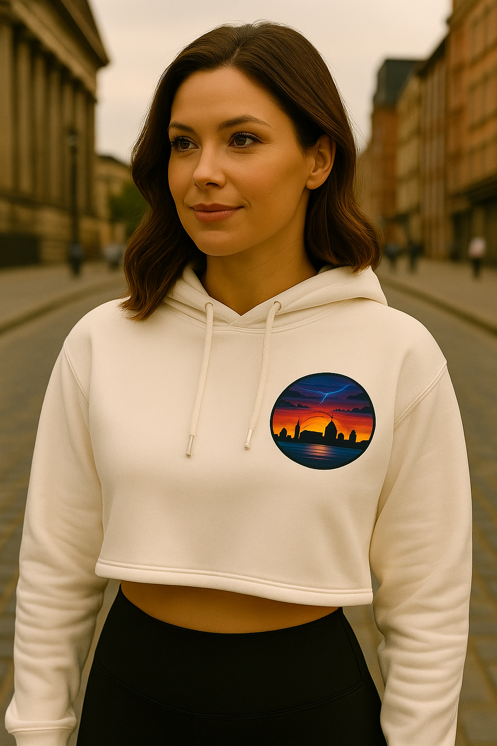 Spirit of the City- sunset X storm emblem cropped hoodie